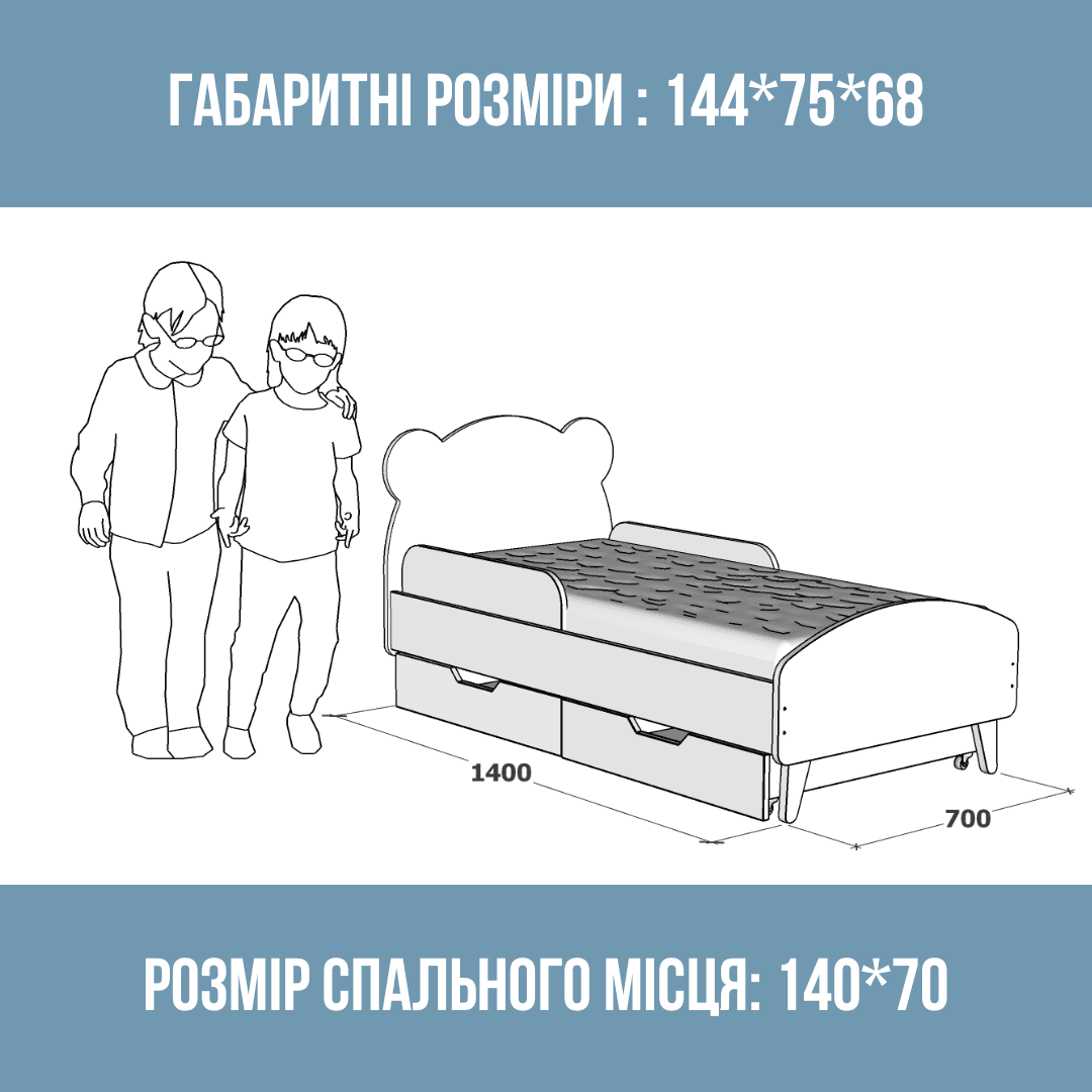Дитяче ліжко Ведмедик 140х70 см з шухлядами та бортиками для дітей 3-7 років - Зображення 2